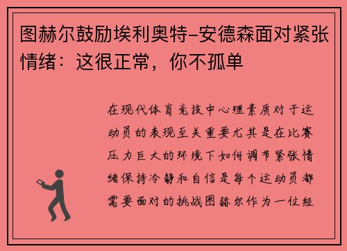 图赫尔鼓励埃利奥特-安德森面对紧张情绪：这很正常，你不孤单